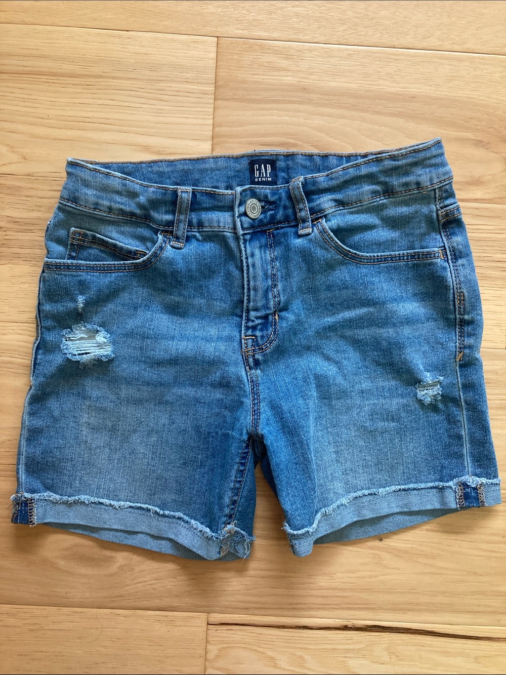 GAP Girl’s Medium Blue Distressed Denim Roll-Hem Shorts